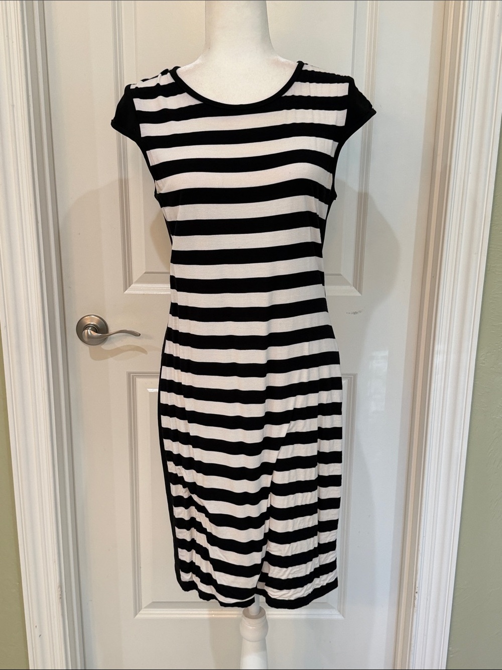 Joseph Ribkoff Black & White Striped Midi Dress
